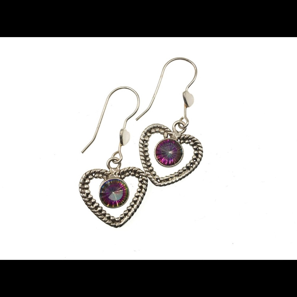 Rainbow Topaz Heart Sterling Silver Earrings